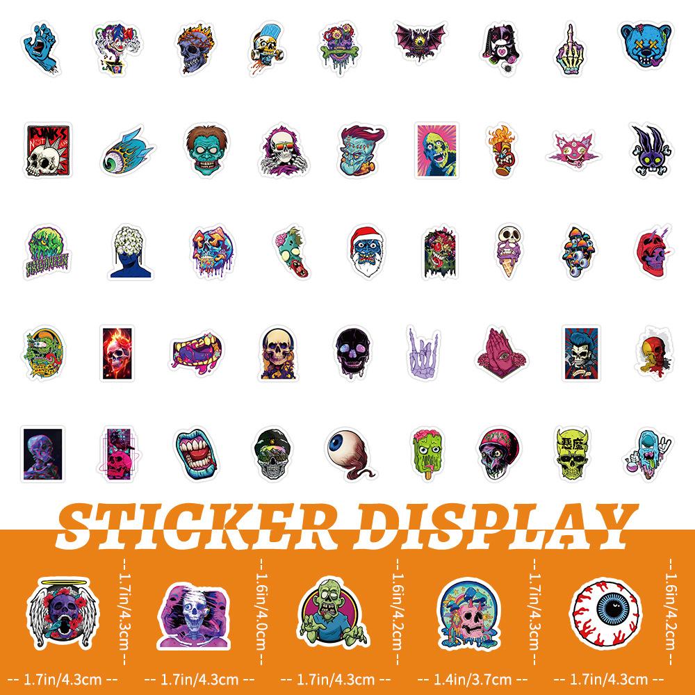 100 Cool and Colorful Skull Stickers, Decorated Luggage Notes, Handbooks, Desktop Waterproof Stickers for Children