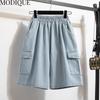 MODIQUE летние большие размеры женские свободные базовые эластичные прямые шорты-карго длиной до колена женские повседневные синие джинсовые шорты