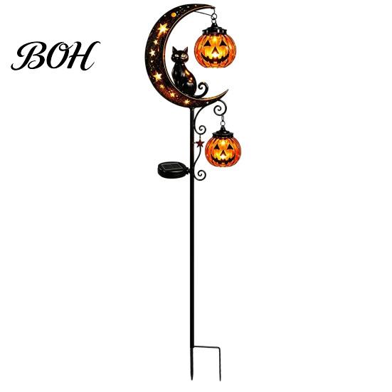 Easy Install Decorative Stakes Halloween Solar Garden Light, Black Cat Pumpkin Moon Stake Pathway Lights for Home Courtyard Waterproof LED Yard