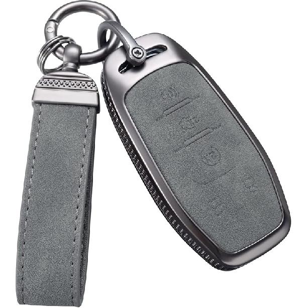 YO&YOYE Compatible With Ford Key Fob Cover With Keychain Leather Key Case Protector (Model3, Grey)