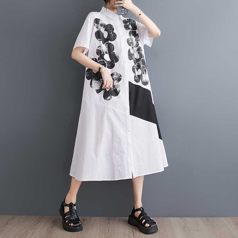 Ladies' Loose Printed Casual Sweet Short Sleeved Shirt Dress