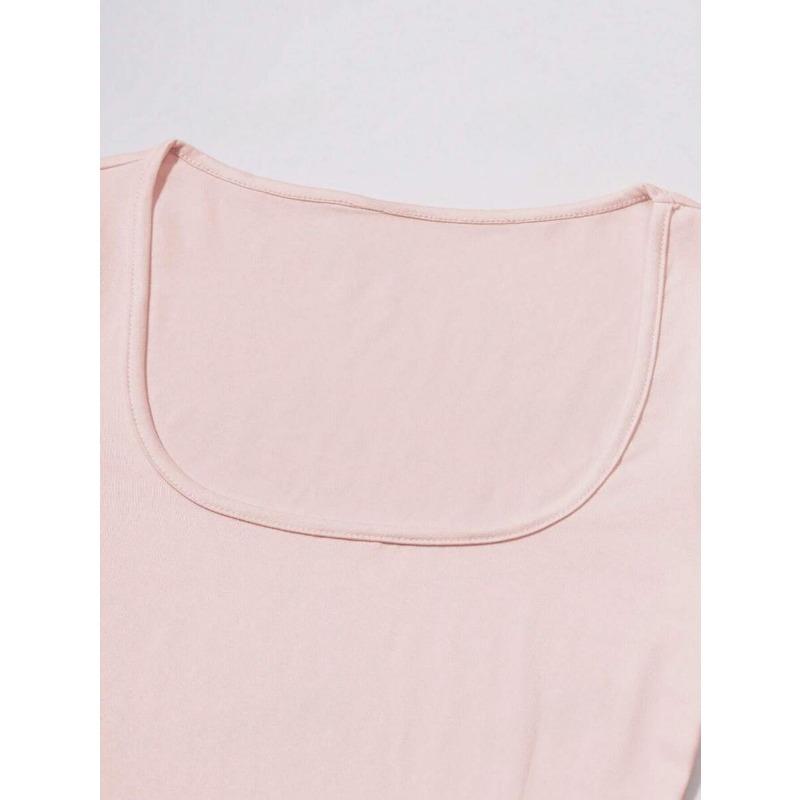 Women's Y2K Slim and Skinny Solid Colour U Neck Long Sleeve Top