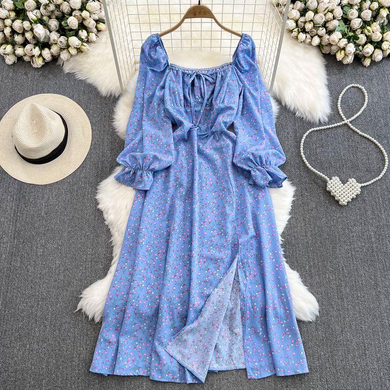 Spring and Autumn Long Sleeves A- Line Elegance Print Dress