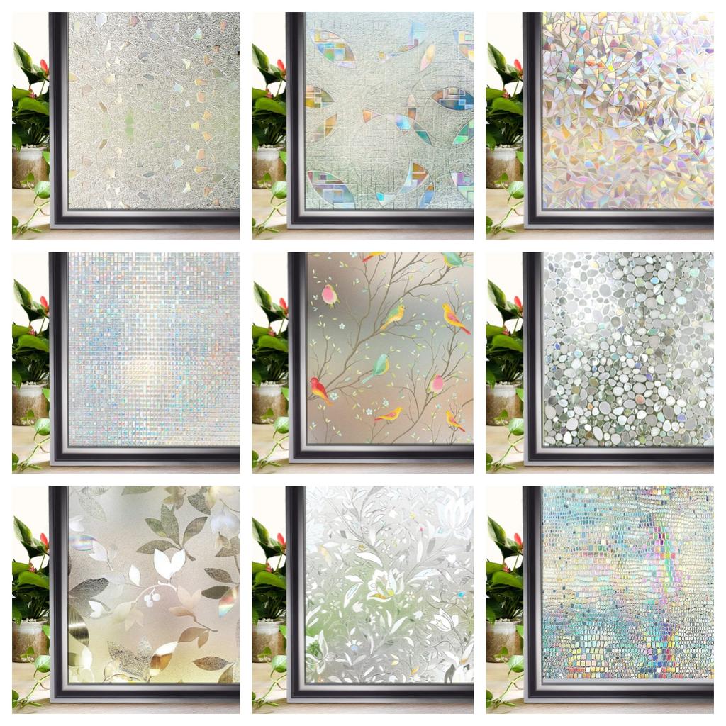 Window Privacy Film Rainbow Window Clings 3D Decorative Window Vinyl Stained Glass Window Decals, Static Cling Window Sticker