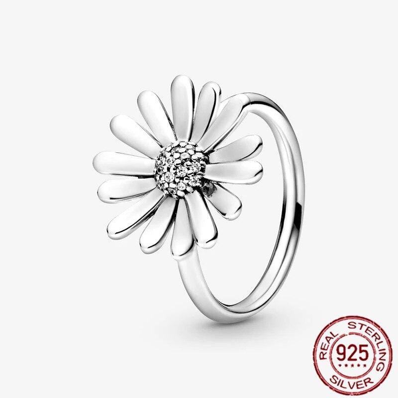 Новое весеннее подлинное кольцо из стерлингового серебра 925 пробы со сверкающим цветком маргаритки, кольца-короны для женщин, помолвочные украшения, подарок на вечеринку, настоящее