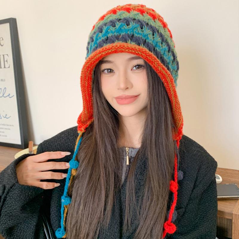 Женская мода повседневная осенне-зимняя вязаная панама красочные полосатые женские шапки