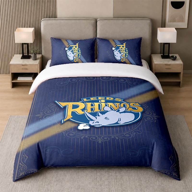 3Pcs Bedding SetLeeds Rhinos Soft Bed Sheet and Two Pillowcases Home Bedroom Decor