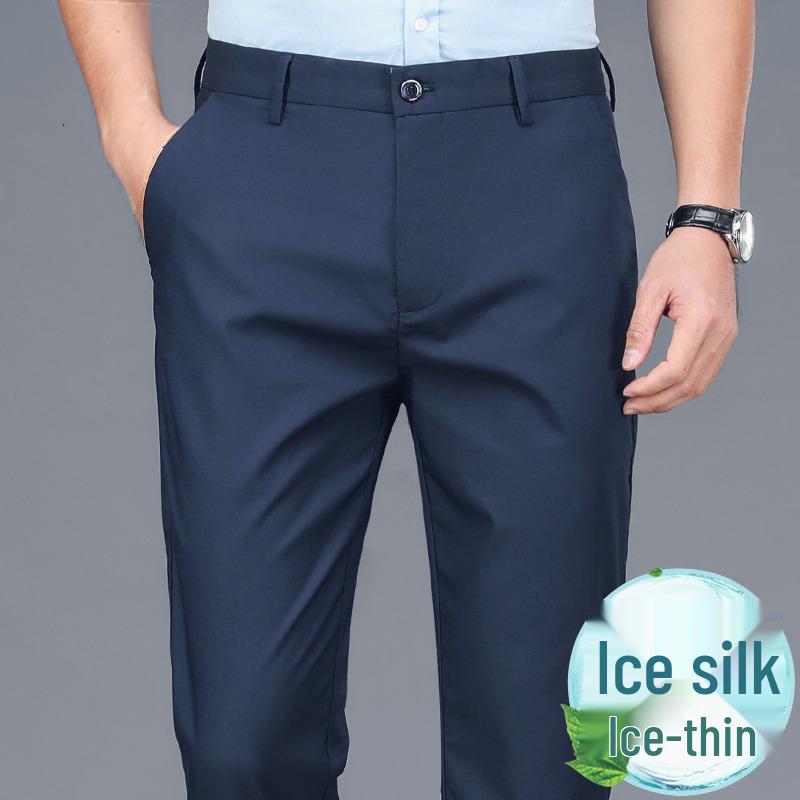 Men's Summer Business Casual Ice Silk Straight-Leg Trousers