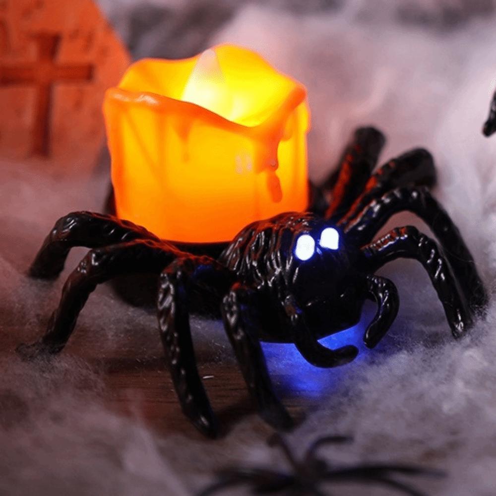 Scary Halloween Spider Pumpkin Lamp Crawly Electronic Candlelight Spider Night Light Home Decor
