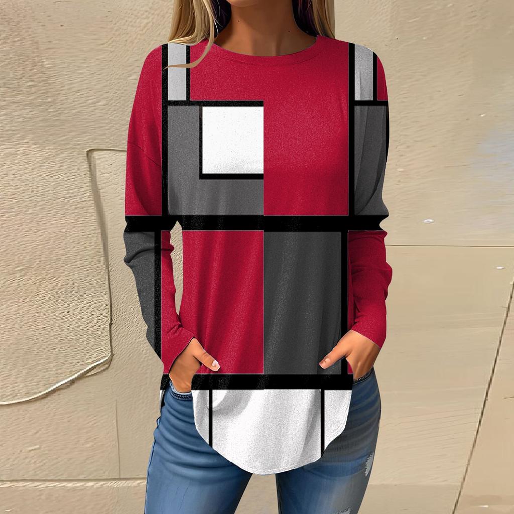 Футболки для женщин, осенние повседневные рубашки с длинными рукавами, толстовка с ретро-принтом, топ, пуловер