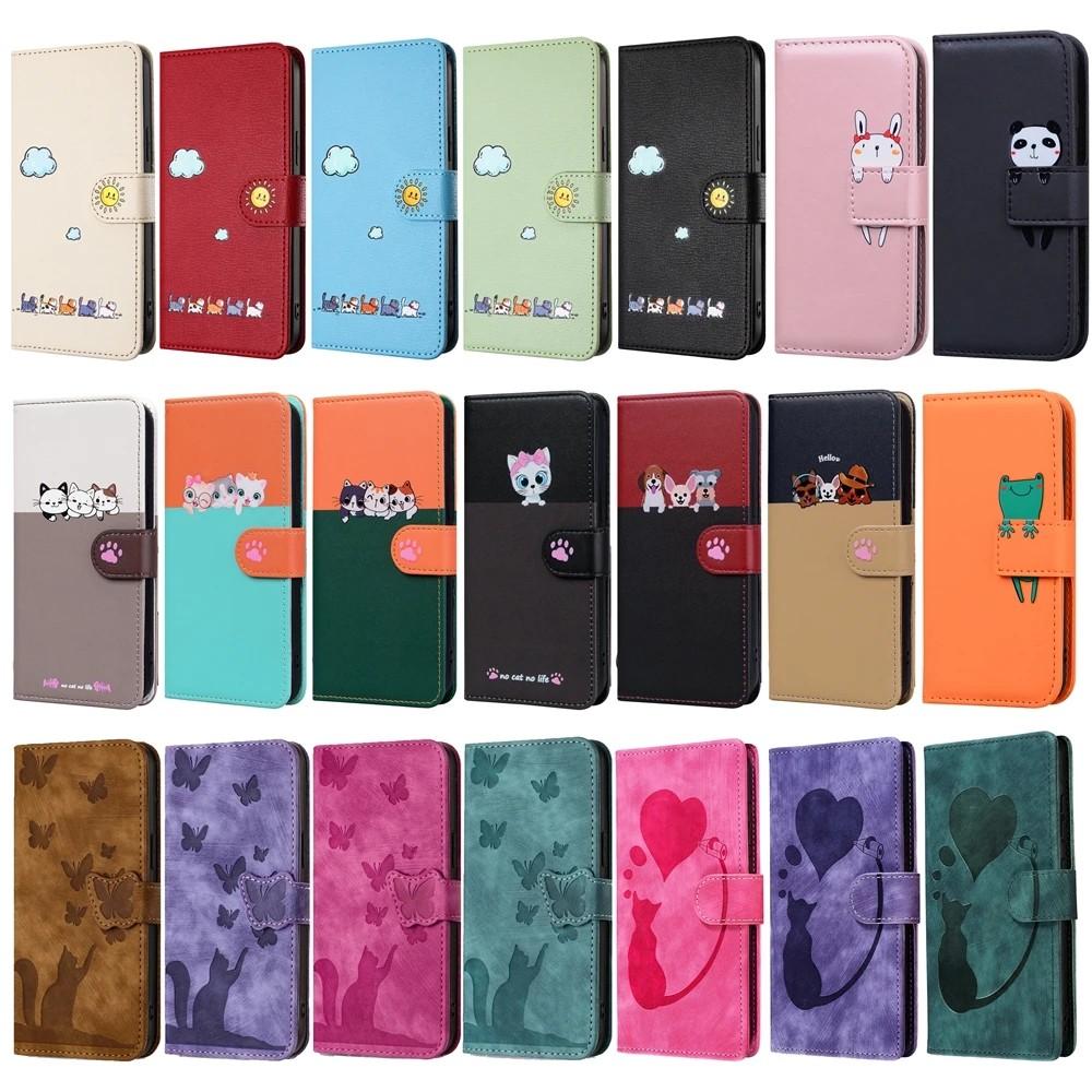Кожаный чехол POCO C75 C65 для Funda Xiaomi Redmi 14C 13C Note 14 13 4G Чехол Kawaii Кот Животное Кошелек Телефон Флип Задняя крышка Женский