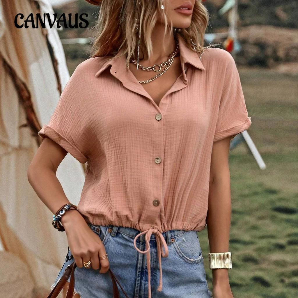 Plus Size Women's Summer Shirt Solid Color Button Cardigan Tie Short Sleeve Top