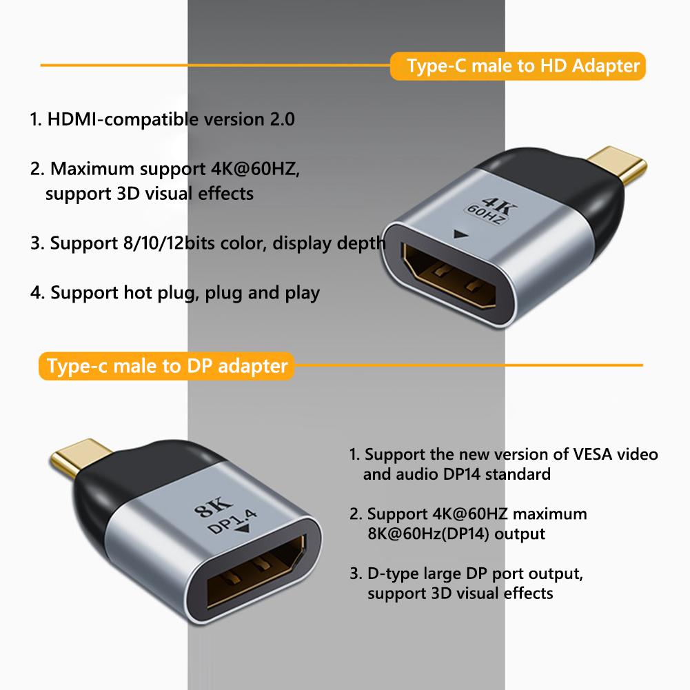 Адаптер Type C к HDMI-совместимому/USB 3.1/DP/VGA/Mini DP/RJ45 Видеоконвертер Проекционный адаптер 8k 60 Гц USB C «папа-мама»
