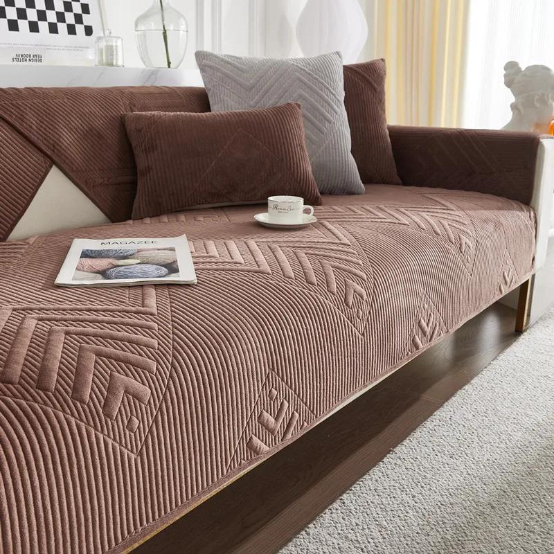 Winter Quilted Sofa Cushion Dutch Velvet Sofa Cushion Modern Simple Thickeneding Non-Slip Sofa Cushion Light Luxury Couch Cover