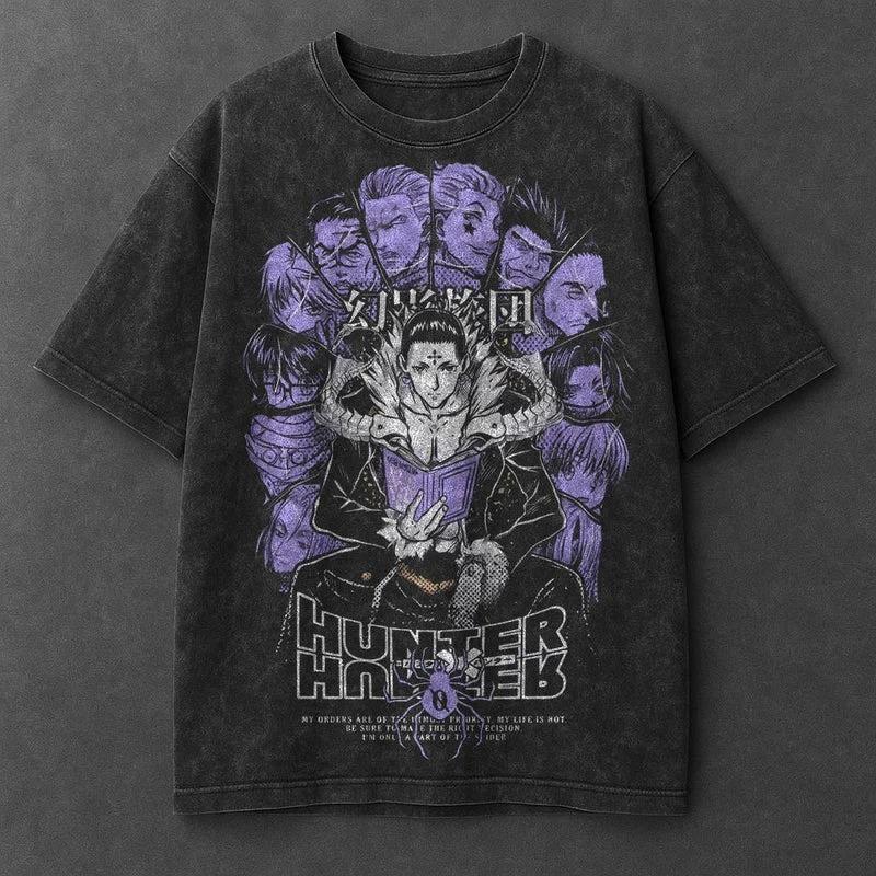 Anime Hunter x Hunter Chrollo Graphic TShirt Men Short Sleeve Clothing Casual Cotton Tshirt Retro Acid Washed high quality soft