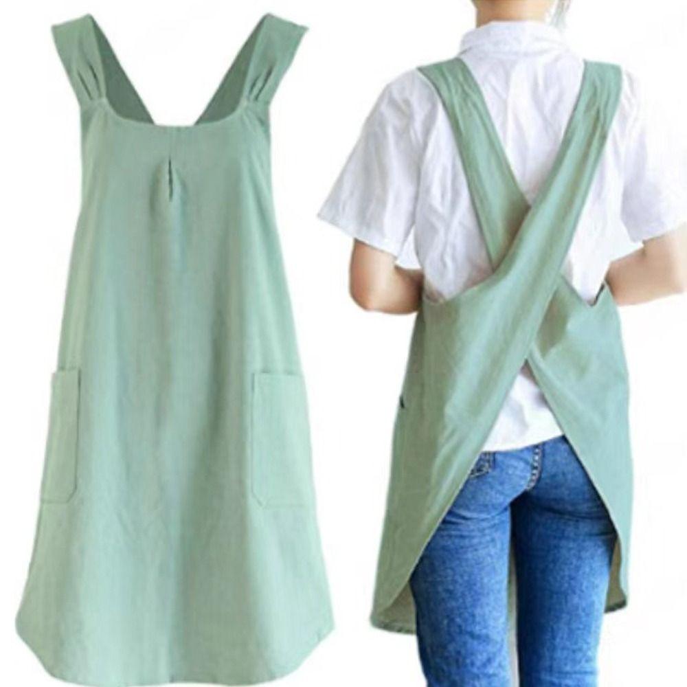 Cotton Linen Baking Cooking Aprons Solid Color Work Clothes Cross Back Apron Kitchen Accessories