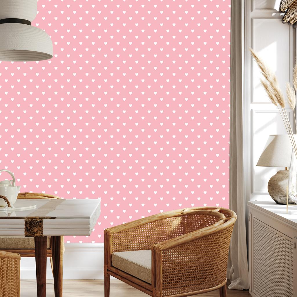 Hearts Wallpaper Coral and White 50x1000