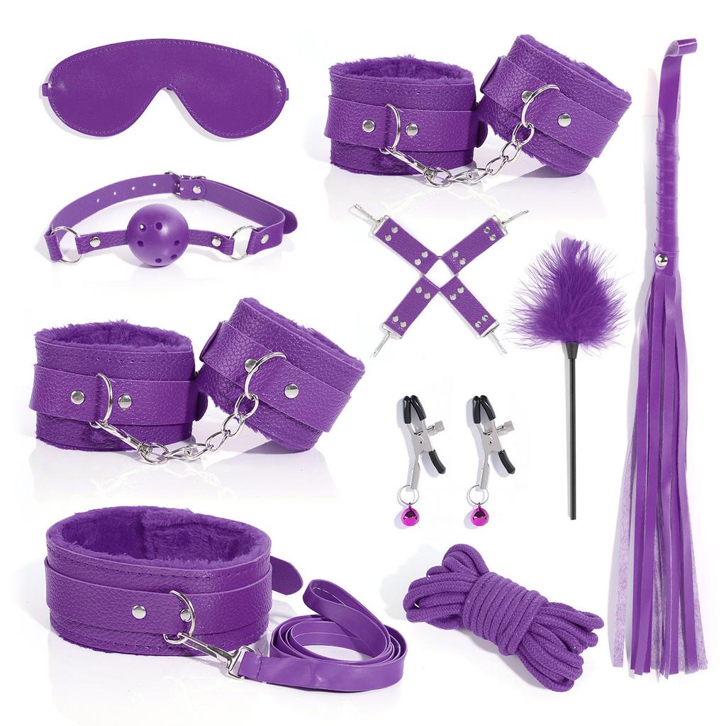 BDSM Bondage Bundle Set Leather Plush Blindfold Handcuffs Whip Nipple Clip Adult Sex Toys Women Erotic Restraint Game Kit