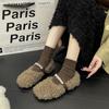 Fashion 2024 New Winter Warm Plush Women's Outdoor Flat Shoes Plush Rhinestone Buckle Fashion Women's Shoes Luxury Designer Shoes