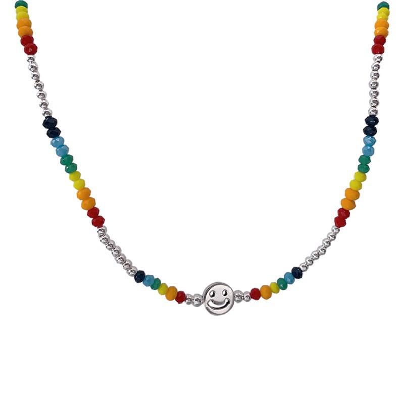 Двойное ожерелье со смайликами и любовью, женская цепочка на ключицу, дизайн Sense Niche Color Beaded Sweater Chain