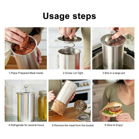 Пресс для деликатесного мяса из нержавеющей стали со встроенным термометром и пружинным механизмом. Домашний производитель колбасы. Большая емкость. Плита для ветчины.