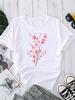(Азиатский размер) Женский топ T-shirt с принтом, короткий рукав, модный цветочный акварельный тренд, женская повседневная футболка с графическим рисунком, круглый вырез