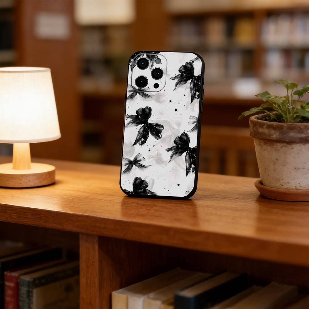 Чехол для телефона с бантом для iPhone 17, 16, 15, 14, 13, 12, 11 Plus, Pro Max, Другие Мягкий Черный Чехол