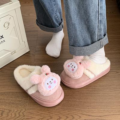 Женские милые мультяшные плюшевые тапочки - Теплые термо хлопковые домашние тапочки на платформе для зимы, Девичьи милые пушистые повседневные комнатные туфли на толстой подошве