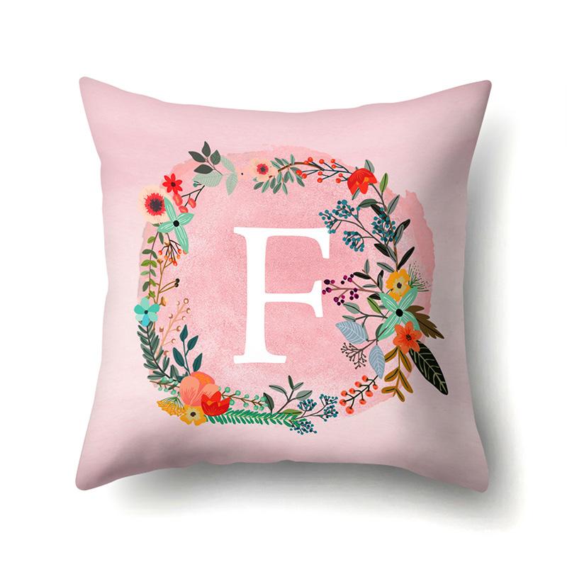 Полиэстеровая наволочка Розовый цветок Домашнее украшение Принт 26 английских букв Наволочка для подушки