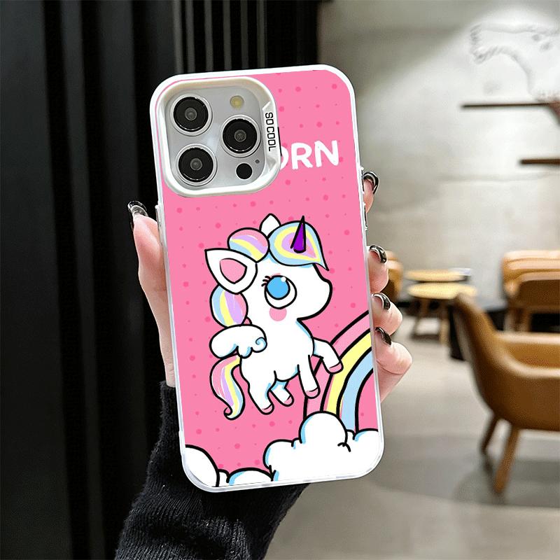 Розовый Единорог Радуга Ударопрочный Чехол для Телефона для iPhone 17 Air 16 16E 15 Pro Max 14 Plus 13 Mini 12 Задняя Крышка Противоударный Fundas