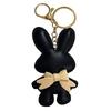 New PU Leather Bunny Keychain Bow Decoration Versatile Car Key Ring Solid Color Bag Charm Gift