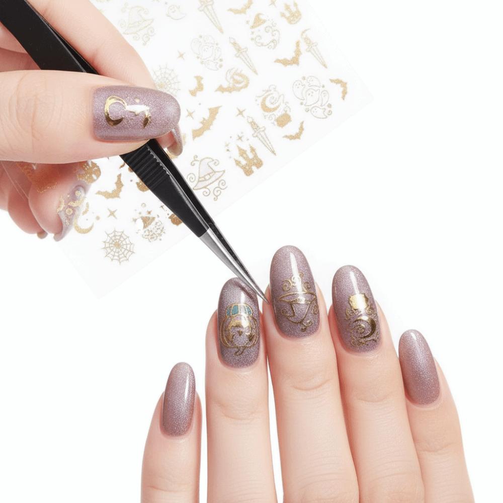 3 PCS Metallic Gold Halloween Manicure Stickers Ultra Thin Pumpkin Art Tips Nail Salon