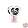Аутентичные стерлингового серебра 925 пробы Love You Mom Heart Шарм из бисера подходит для милого модного браслета ювелирных украшений в подарок для женщин