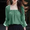 Женские осенние блузки с квадратным вырезом и расклешенным рукавом 3/4