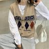Fashion V-neck Knitted Vest for Women's Autumn New Loose Fitting Vintage Cardigan Sleeveless Top