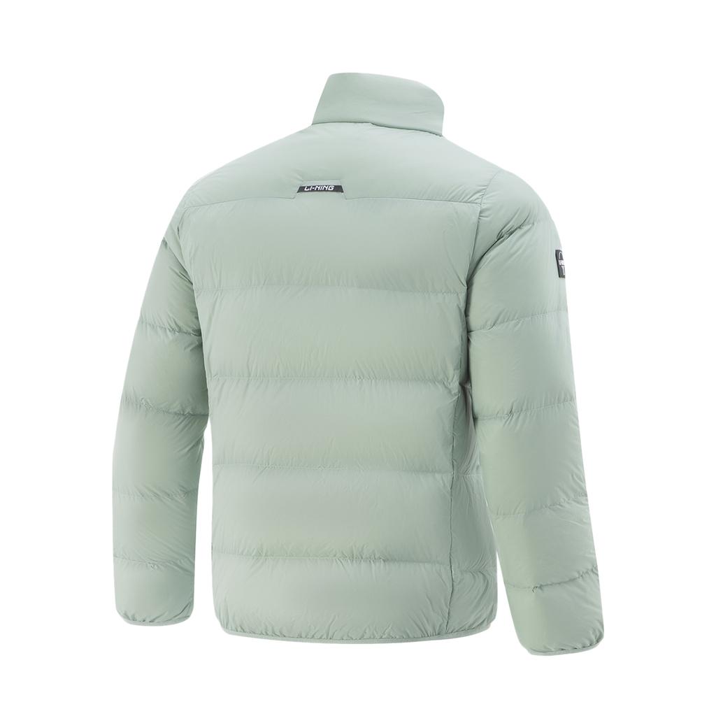 Li Ning Comfortable Simple Versatile Solid Color Zipper Stand Collar Short Down Jacket Unisex Outerwear Gray Green AYMV093-3