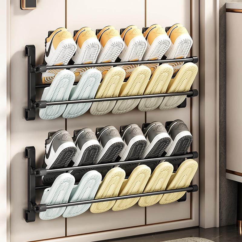 2025 New Plastic Folding Shoe Rack, Shoe Storage Free Installation, Slipper Storage Wall Double-layer Hanger