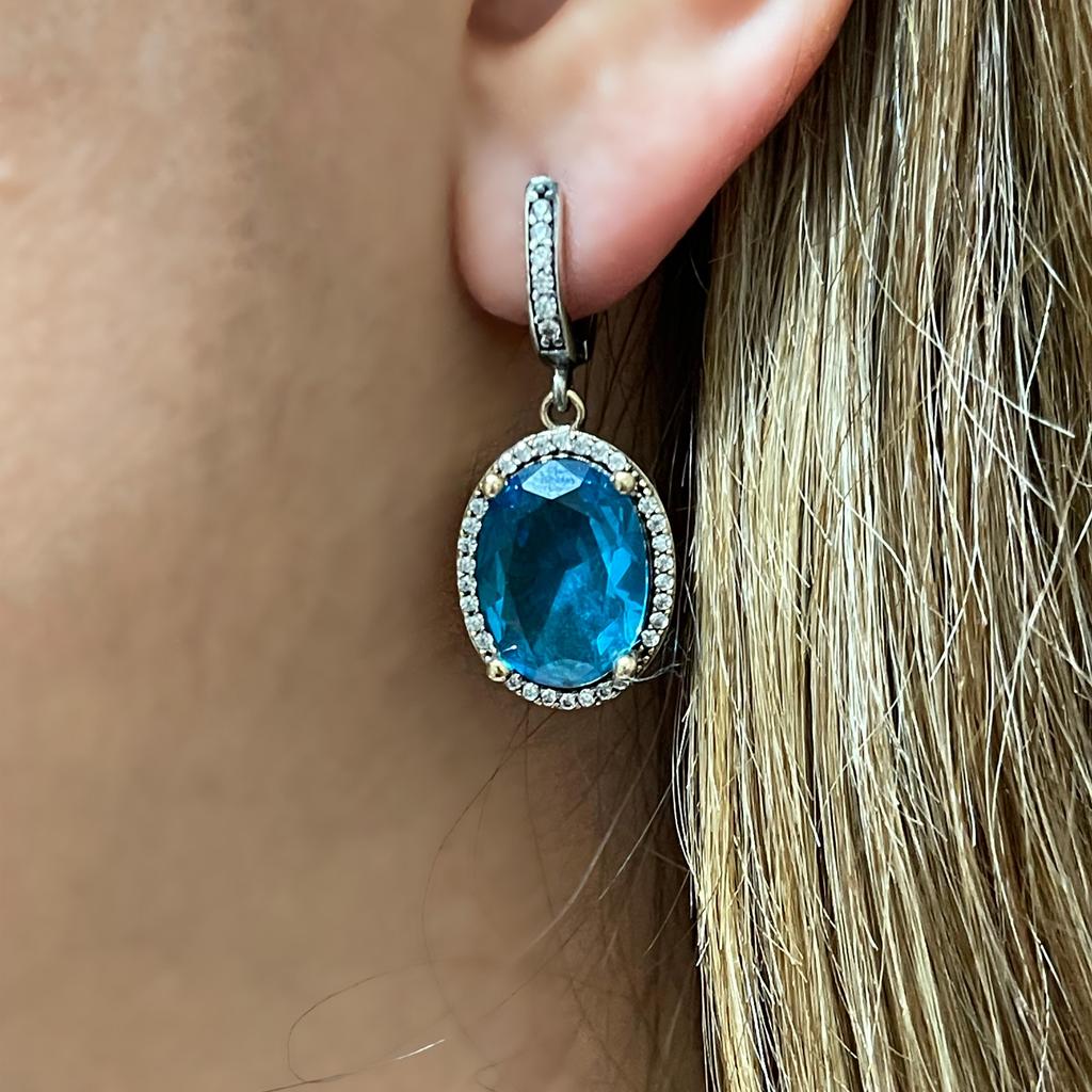 Серебряная серьга с аквамариновым камнем, Серьга из стерлингового серебра, Серьга с драгоценным камнем, Ювелирные изделия в стиле Hurrem Sultan, Османские украшения, Подарок для женщин