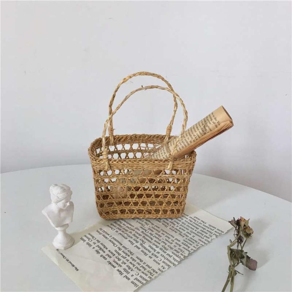 With Handle Straw Woven Basket Picnic Props Storage Basket Practical Tea Cup Cover