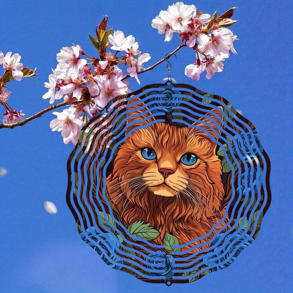 Metal Wind Chime with Rose and Cat Design Rotating Hook Weather Resistant Outdoor Garden Decor Perfect Gift for Cat Lovers