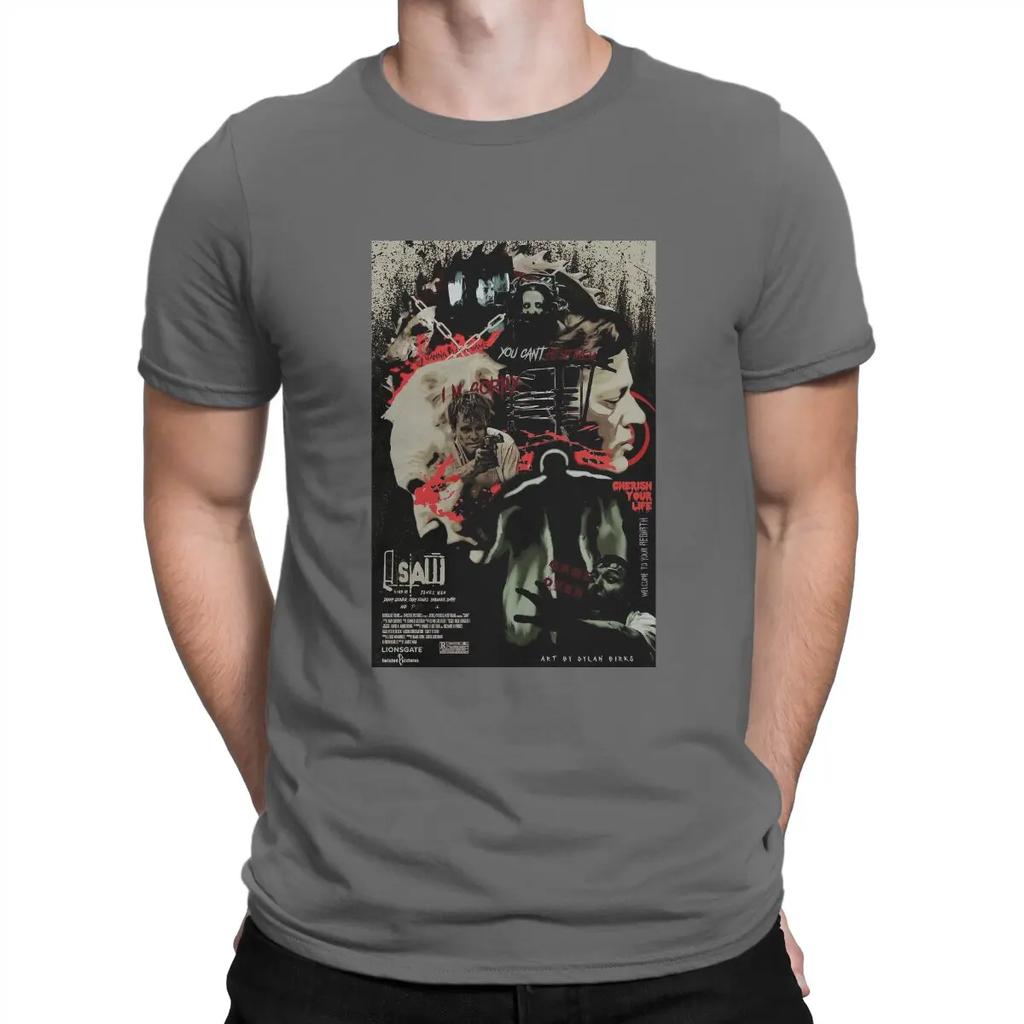 Funny poster T-Shirt Crew Neck Cotton T Shirt SAW Head Torture Horror Movie Short Sleeve Tee Shirt Original Tops