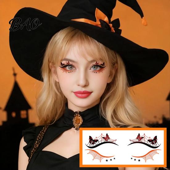 Spider Web Face Art Halloween Temporary Tattoos for Women, Waterproof Pumpkin Spiderweb Music Festival Decals Eye Stickers Masquerade Carnival Cosplay
