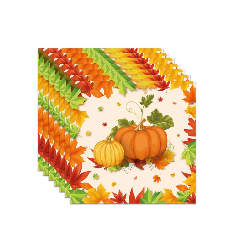 Бумажные тарелки на День благодарения Тарелки для осенней вечеринки Кленовые листья Декор из тыквы Осенняя посуда Набор столовых приборов для вечеринки с осенними листьями