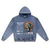 DTG print Knitted Denim Zip-Up Hoodie Ghost Tech Brother Print Zipper Hoodies  
