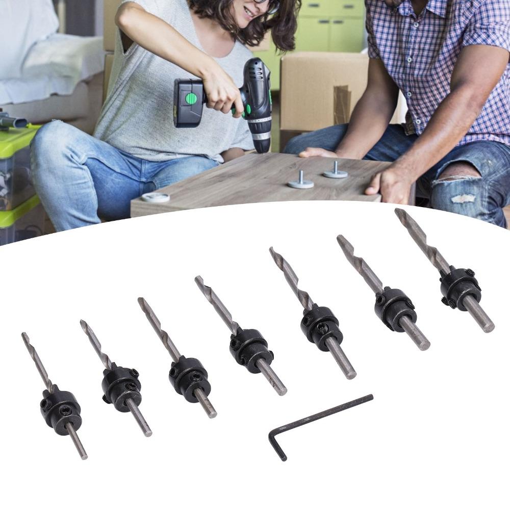 Adjustable Collars Tapered Countersink Bit Set High Speed Steel Wood Pilot Hole Set Woodworking