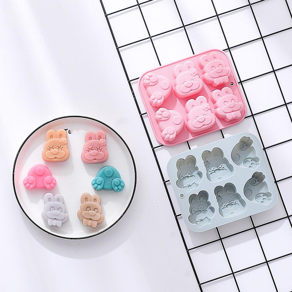 6 Cavity 3D Rabbit Silicone Flexible Food Grade Mould Clay Resin Ceramics Candy Fondant Candy Chocolate Soap Mould
