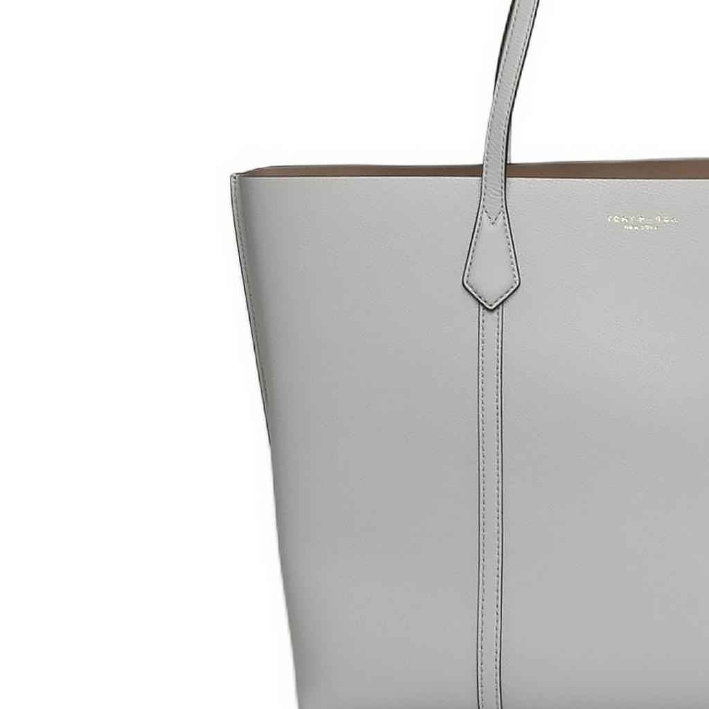 Tory Burch Perry Logo Three Compartment Open Design Pebbled Leather Tote Bag Women tote Feather-Gray 81932-020