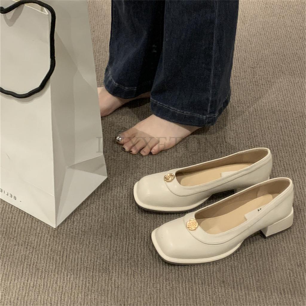 Shallow Mouth Mary Jane Women Shoes Spring New Square Toe High Heels Solid Color Retro Thick Heel Women's Single Shoes