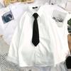 Белые блузки с длинными рукавами, женские однотонные свободные студенческие женские рубашки, блузка, черные рубашки большого размера с лацканами, топы с галстуком
