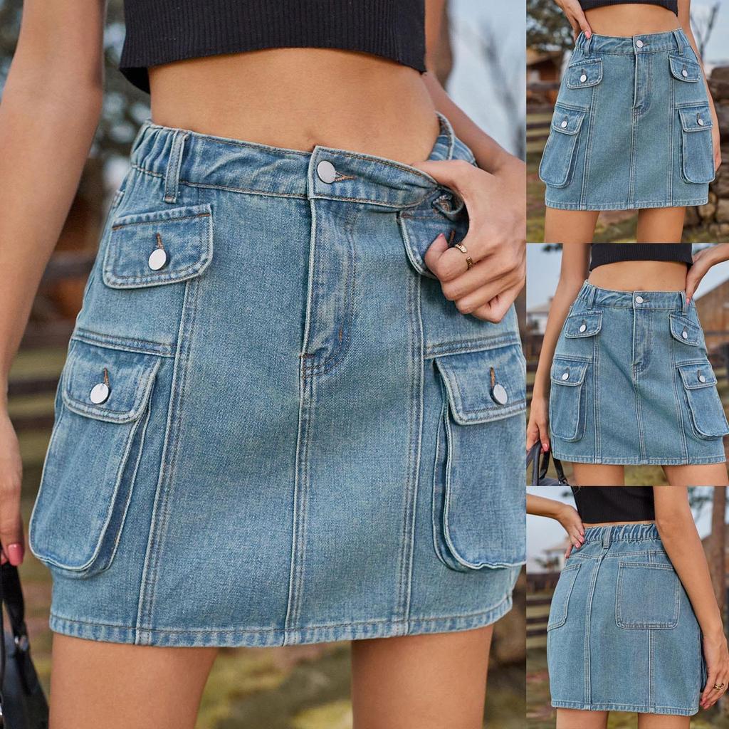 Women's Split Denim Skirt Cargo Denim Skirt Skirt